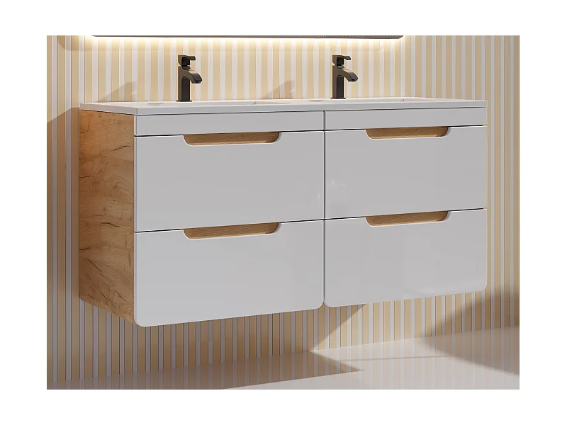 Meuble de salle de bain suspendu avec vasque à encastrer - Coloris naturel et blanc  - 120 cm - ARUBA