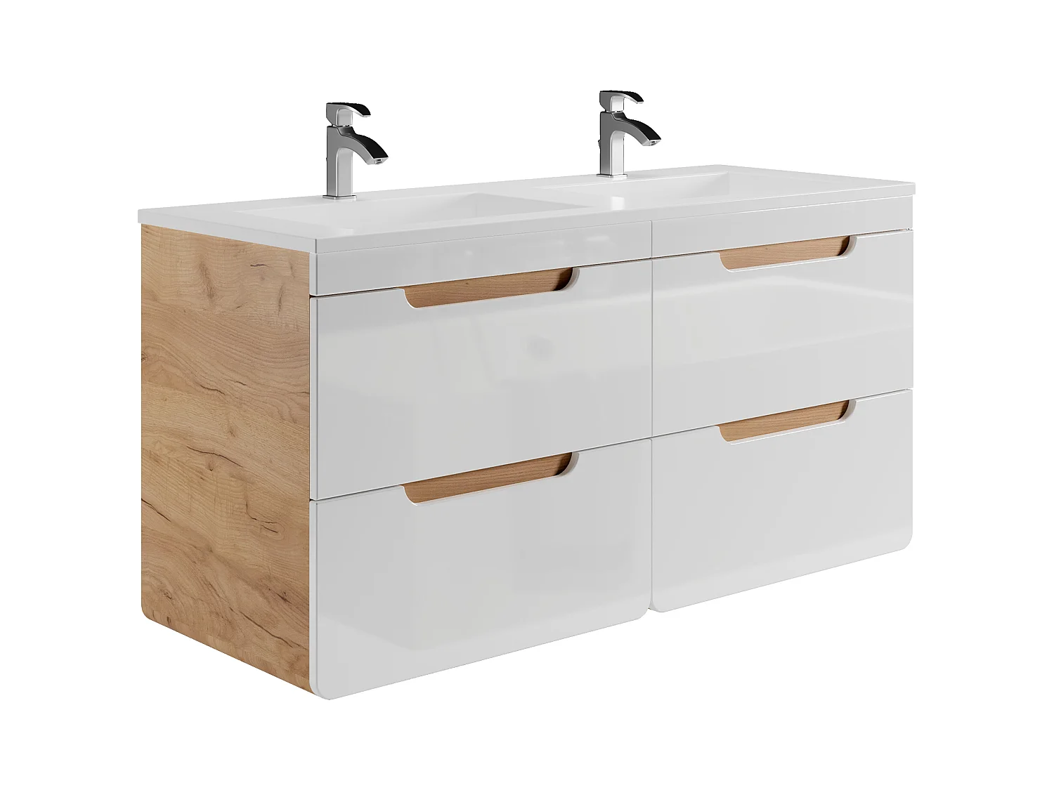 Móvel de casa de banho suspenso com lavatório de encastrar cor natural e branco 120 cm - ARUBA