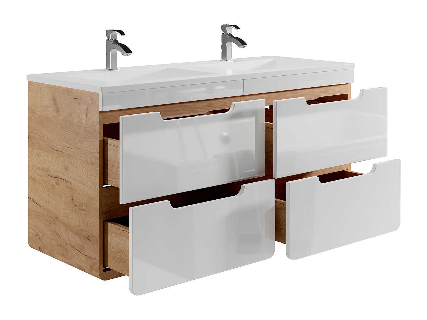 Meuble de salle de bain suspendu avec vasque à encastrer - Coloris naturel et blanc  - 120 cm - ARUBA