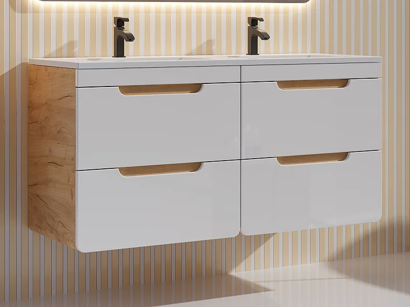 Mobile per bagno sospeso con lavabo da incasso Naturale e Bianco 120 cm - ARUBA