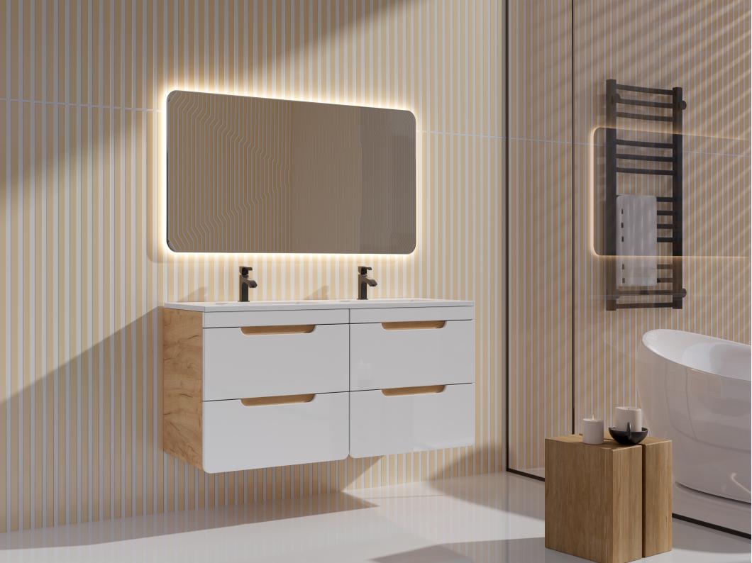 Meuble de salle de bain suspendu avec vasque à encastrer - Coloris naturel et blanc  - 120 cm - ARUBA