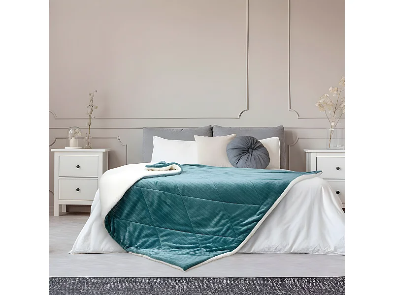 Couvre-Lit Flanelle "Sherpa" 220x240cm Vert