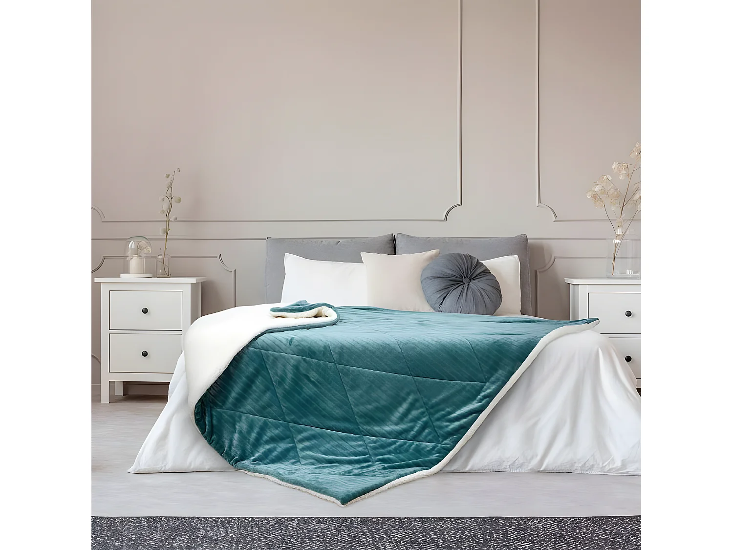 Couvre-Lit Flanelle "Sherpa" 220x240cm Vert