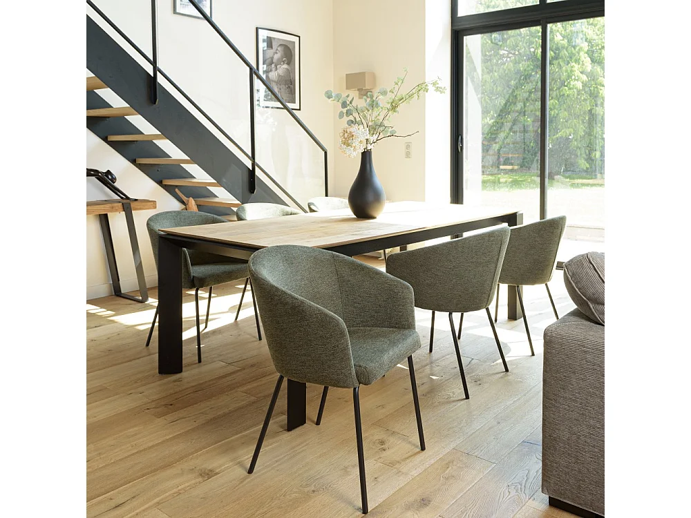 ULYSSE - Lot de 2 chaises tissu vert olive pieds acier noir