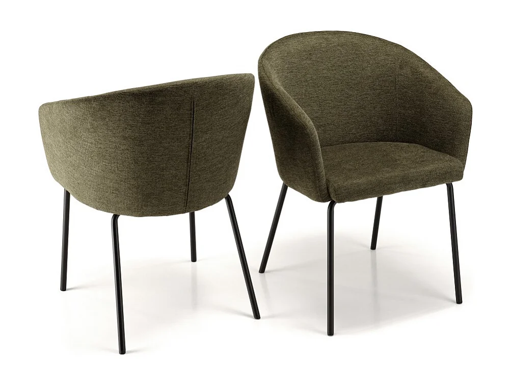 ULYSSE - Lot de 2 chaises tissu vert olive pieds acier noir