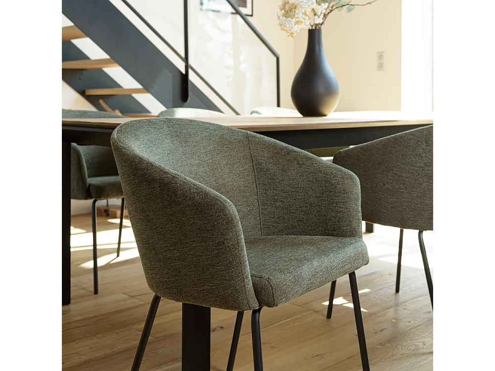 ULYSSE - Lot de 2 chaises tissu vert olive pieds acier noir