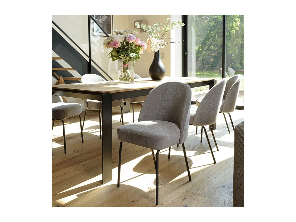 ULYSSE - Lot de 2 chaises tissu couleur lin pieds acier noir