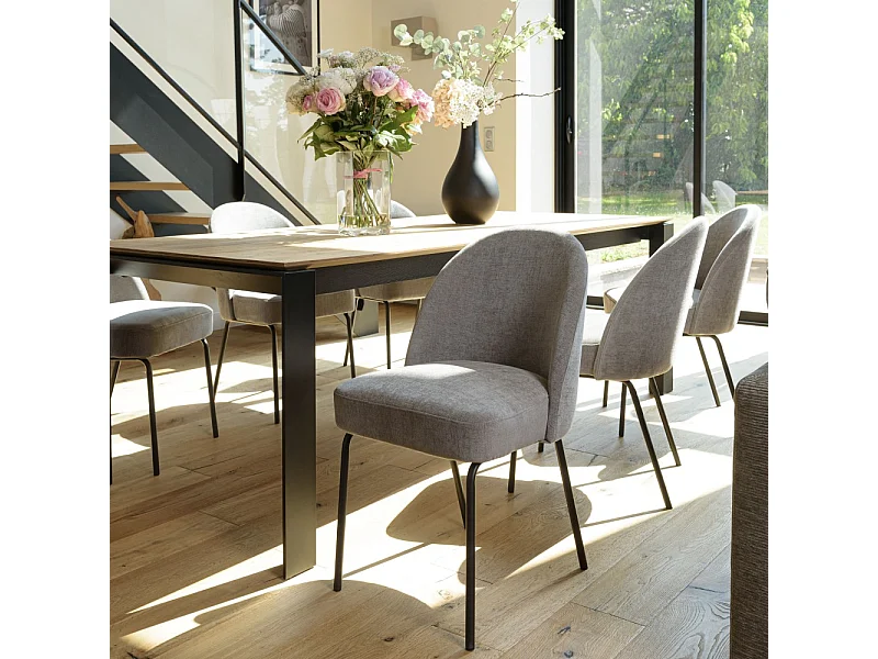 ULYSSE - Lot de 2 chaises tissu couleur beige pieds acier noir