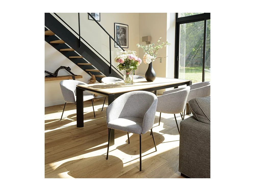 ULYSSE - Lot de 2 chaises tissu gris clair pieds acier noir