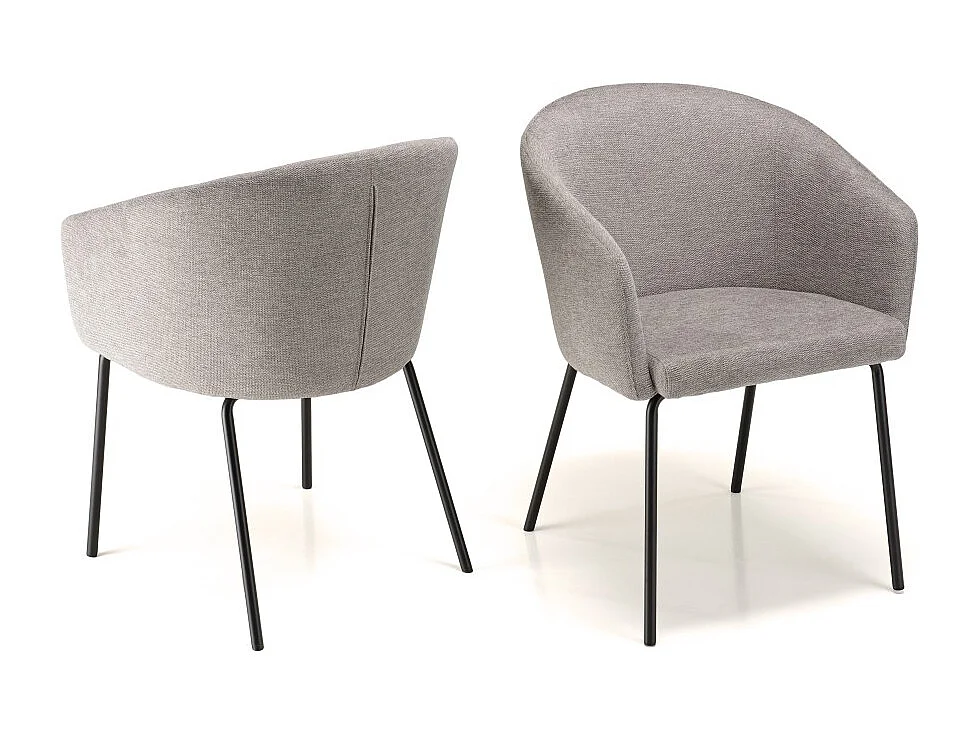 ULYSSE - Lot de 2 chaises tissu gris clair pieds acier noir