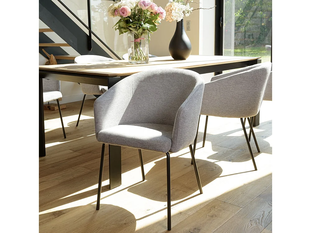 ULYSSE - Lot de 2 chaises tissu gris clair pieds acier noir