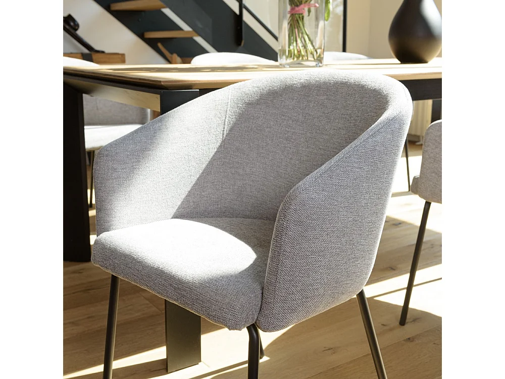 ULYSSE - Lot de 2 chaises tissu gris clair pieds acier noir