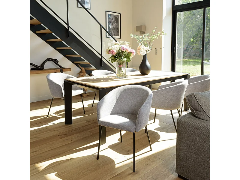 ULYSSE - Lot de 2 chaises tissu gris clair pieds acier noir