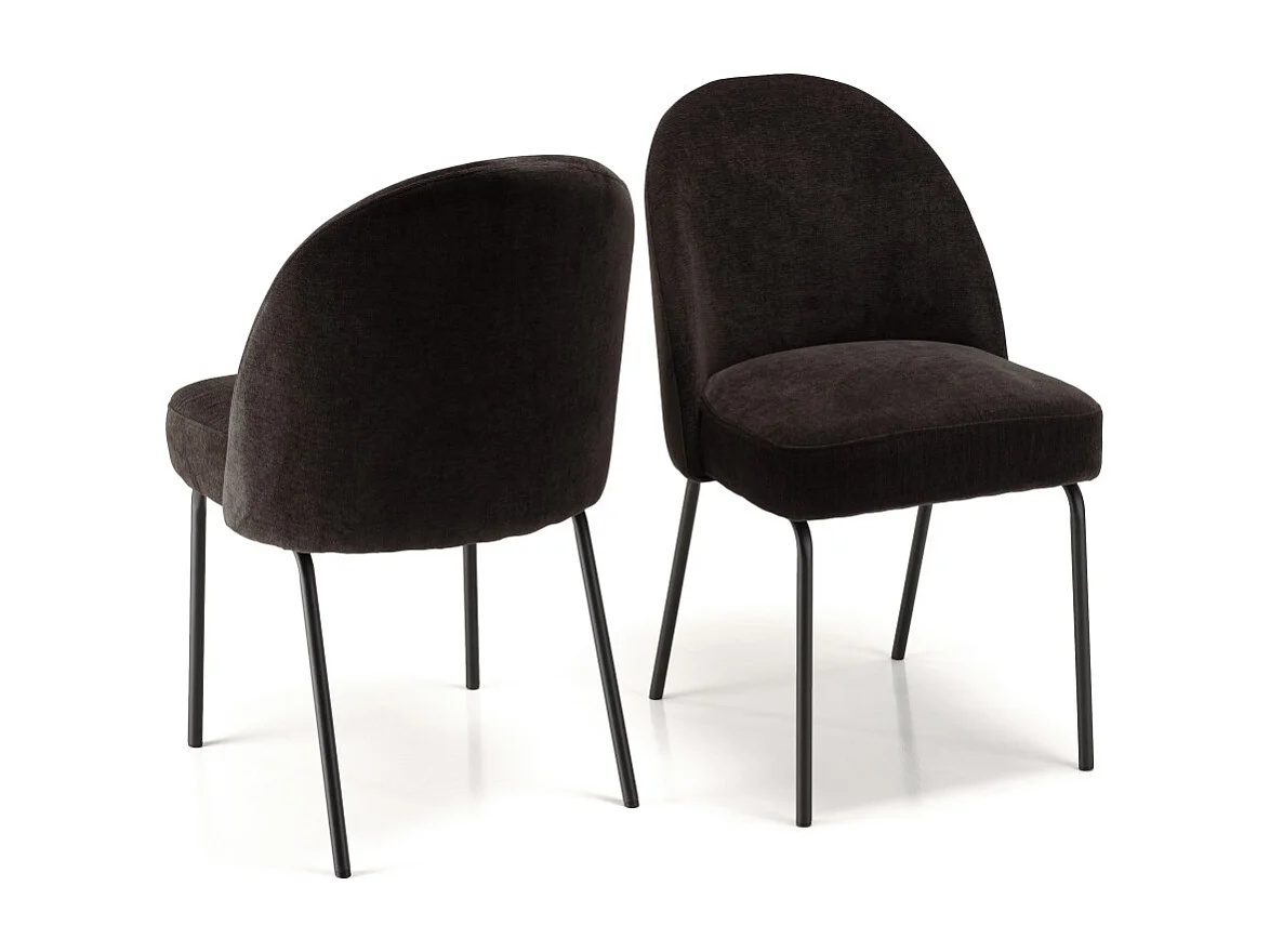 ULYSSE - Lot de 2 chaises tissu noir pieds acier noir