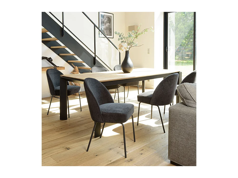 ULYSSE - Lot de 2 chaises tissu noir pieds acier noir