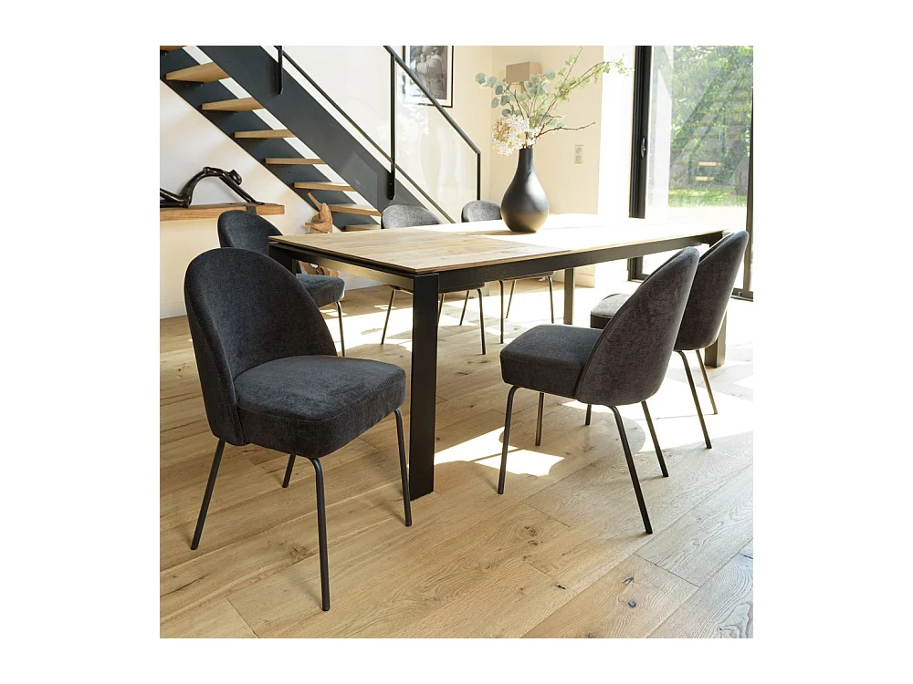 ULYSSE - Lot de 2 chaises tissu noir pieds acier noir