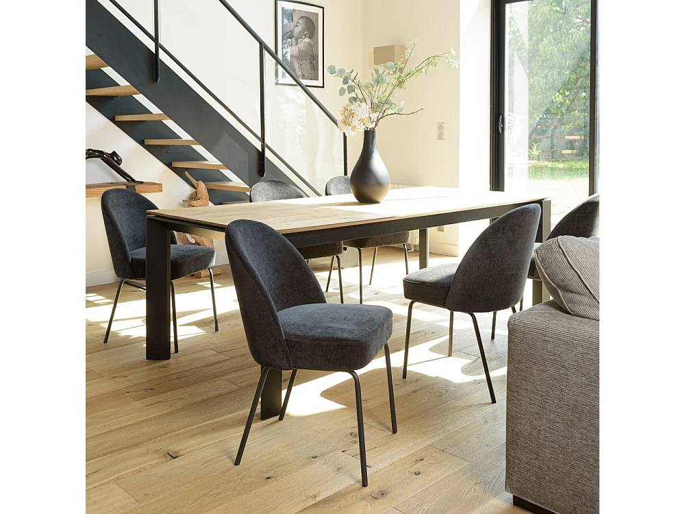 ULYSSE - Lot de 2 chaises tissu noir pieds acier noir