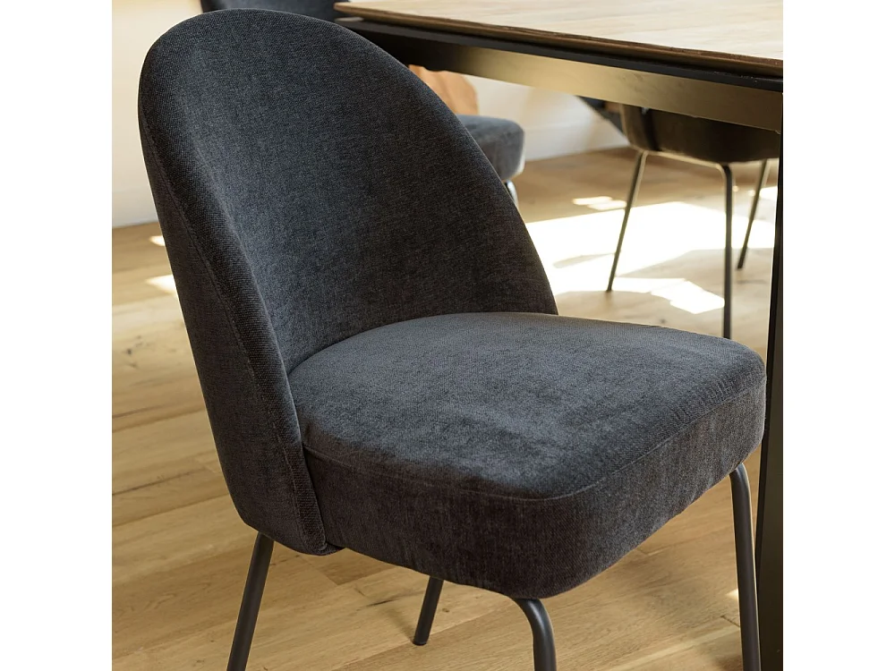 ULYSSE - Lot de 2 chaises tissu noir pieds acier noir