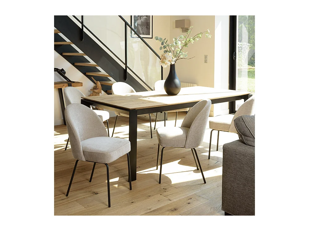 ULYSSE - Lot de 2 chaises tissu sable pieds acier noir