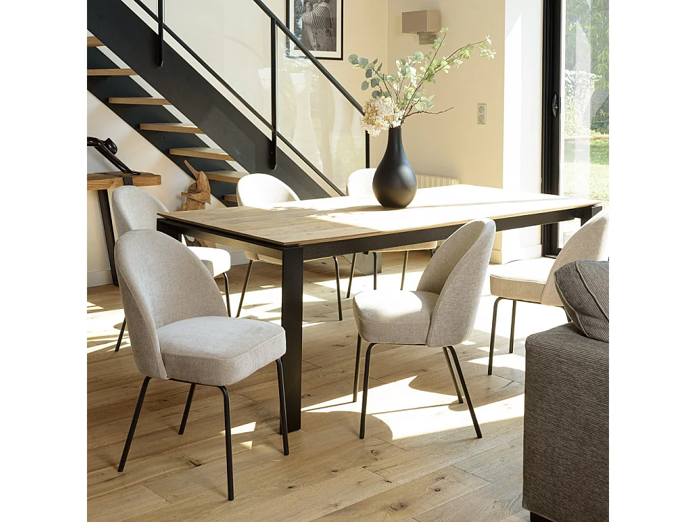 ULYSSE - Lot de 2 chaises tissu beige pieds acier noir