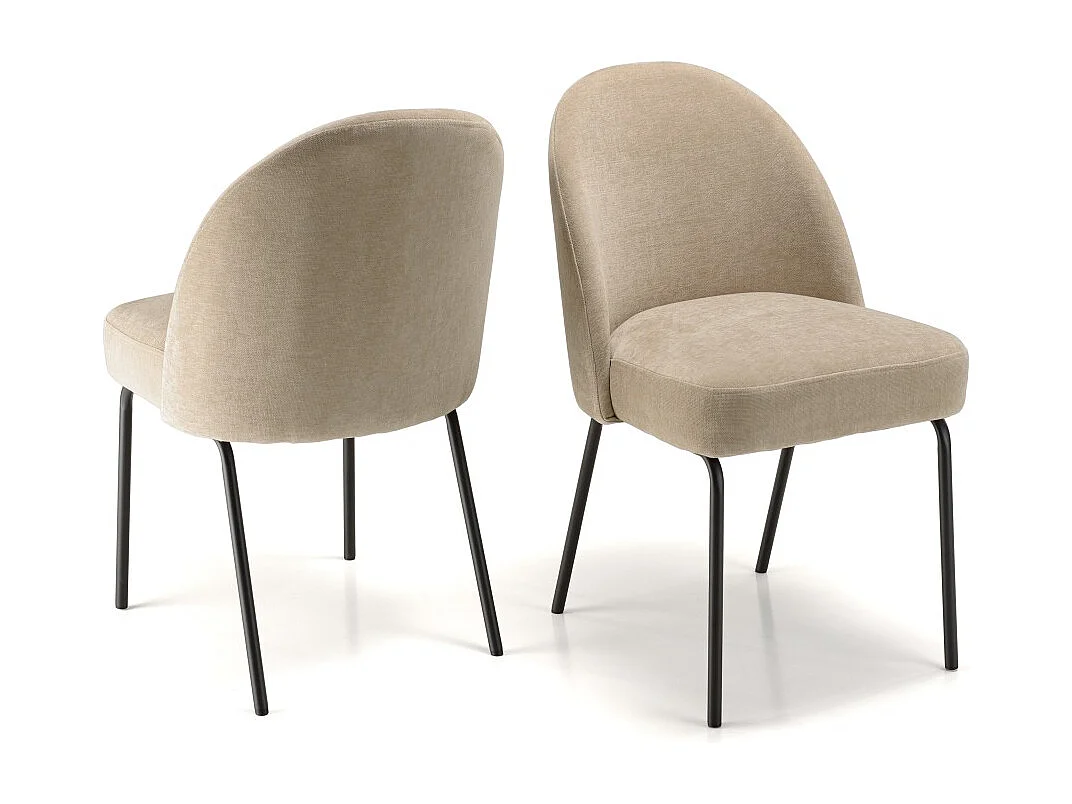 ULYSSE - Lot de 2 chaises tissu beige pieds acier noir