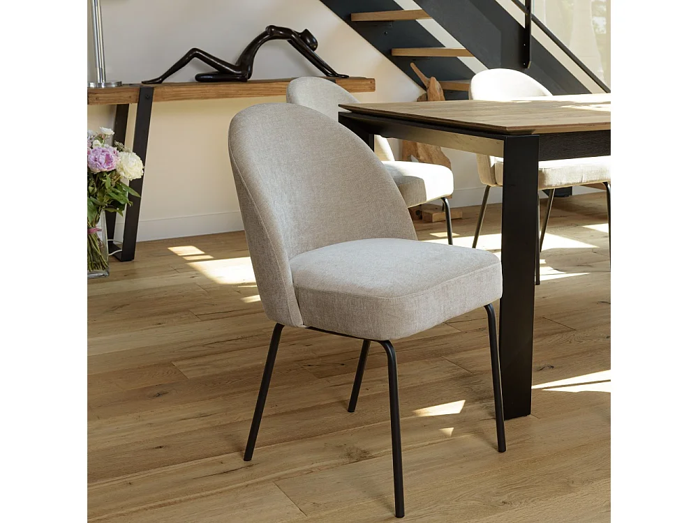 ULYSSE - Lot de 2 chaises tissu beige pieds acier noir