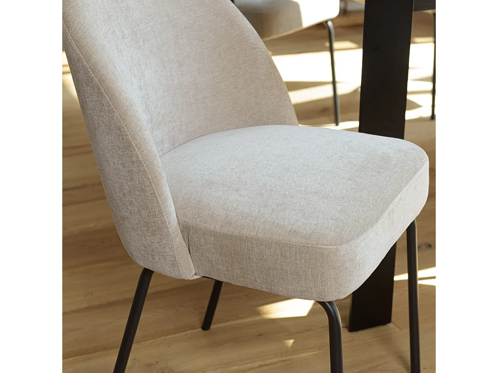 ULYSSE - Lot de 2 chaises tissu beige pieds acier noir