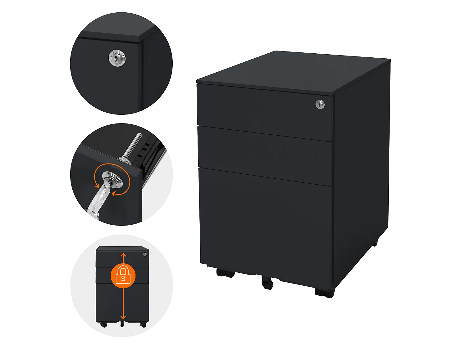 Cajonera móvil con tres cajones 39x50x56 cm acero antracita ML-Design