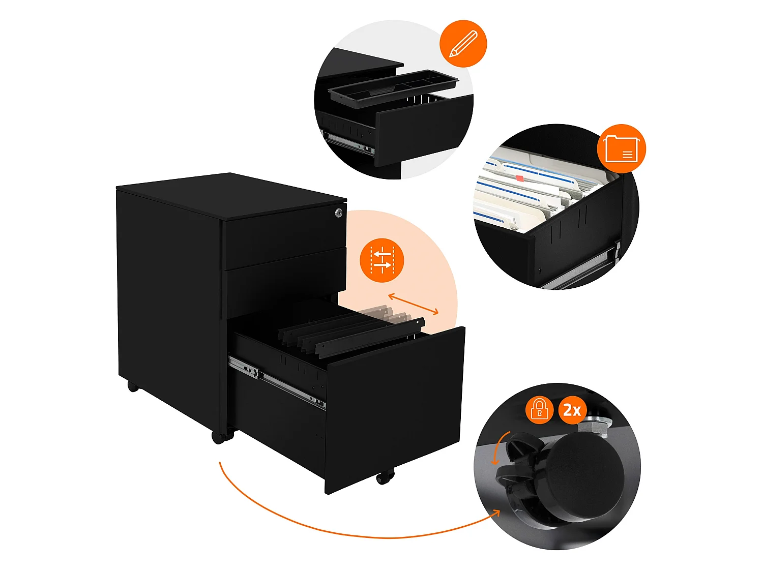 Rollcontainer Bürocontainer Büroschrank Aktenschrank Rollschrank 3 Schubladen