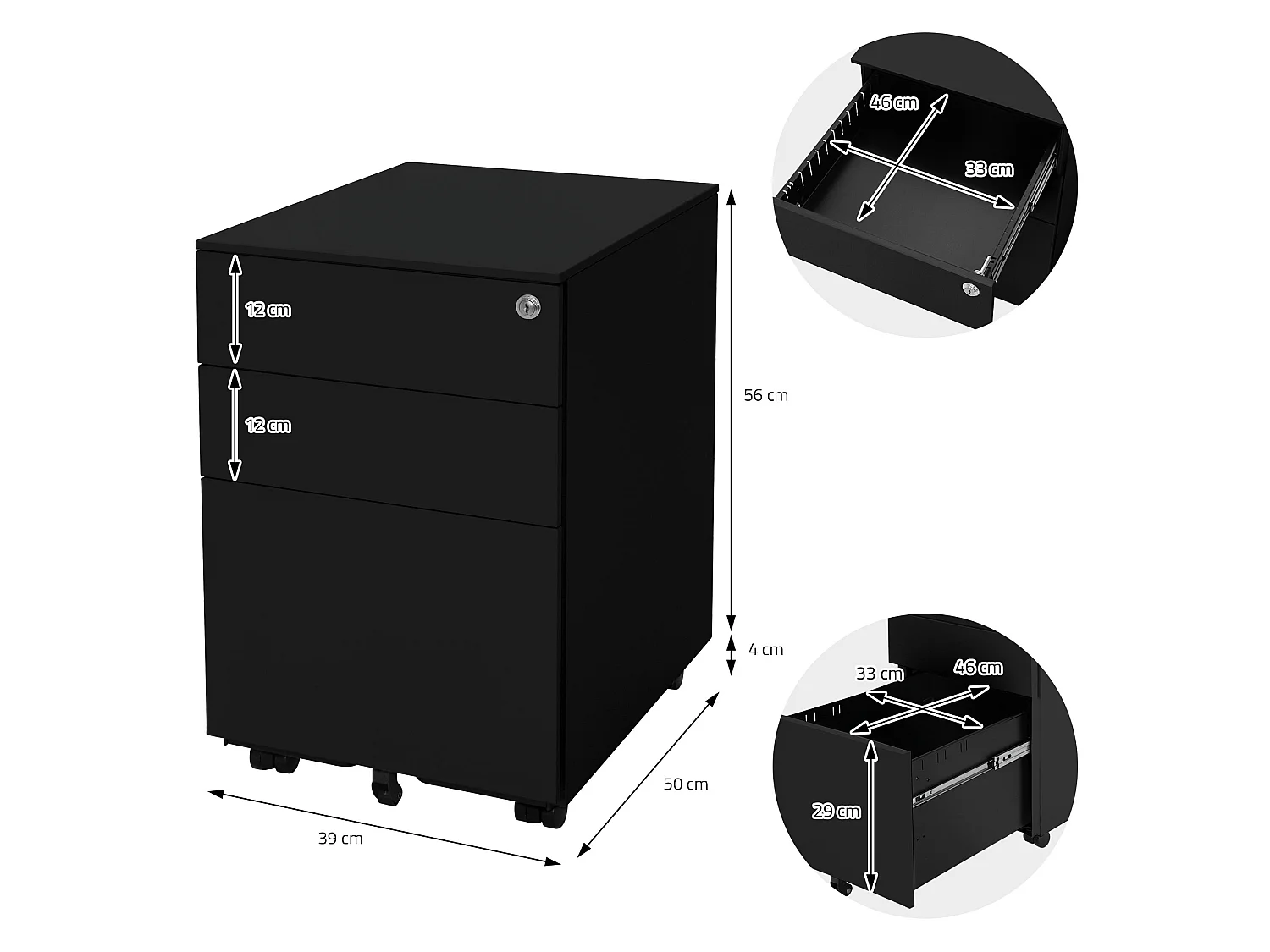 Rollcontainer Bürocontainer Büroschrank Aktenschrank Rollschrank 3 Schubladen