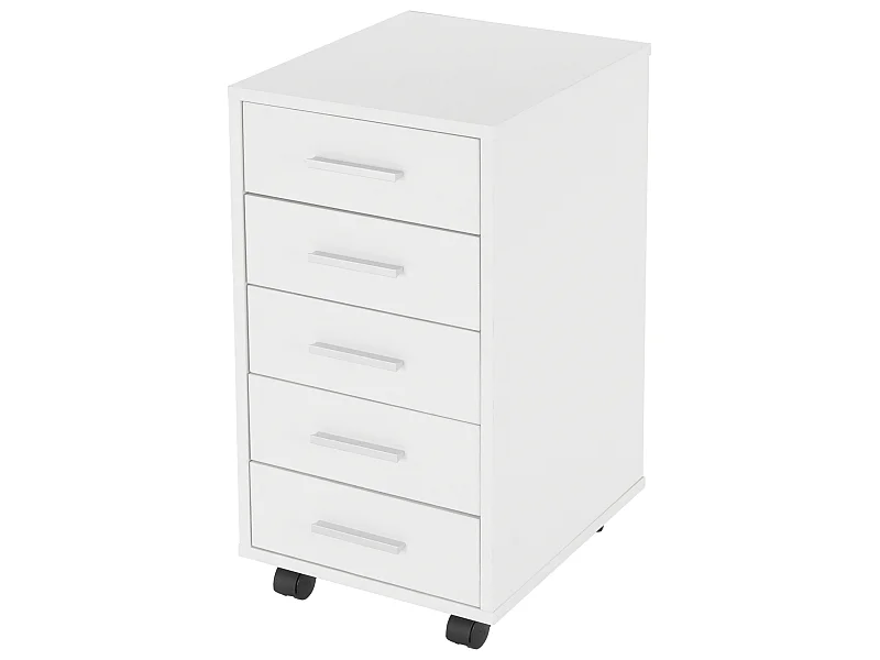 Caisson à roulettes avec 5 tiroirs de bureau 33x38x63,5cm meuble rangement blanc