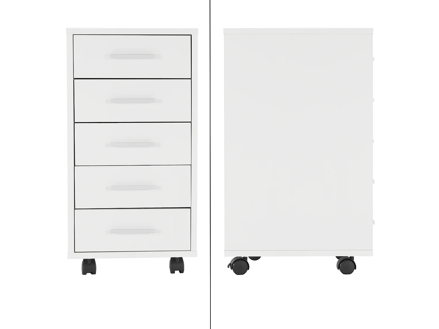 Caisson à roulettes avec 5 tiroirs de bureau 33x38x63,5cm meuble rangement blanc