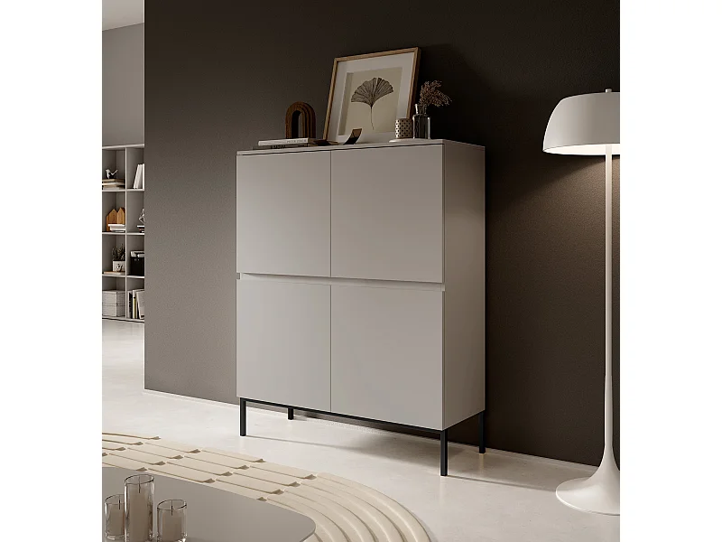 Highboard Hochkommode 4-türig - 100 cm - mit schwarzen Beinen - Taupe (Graubeige) - BEMMI
