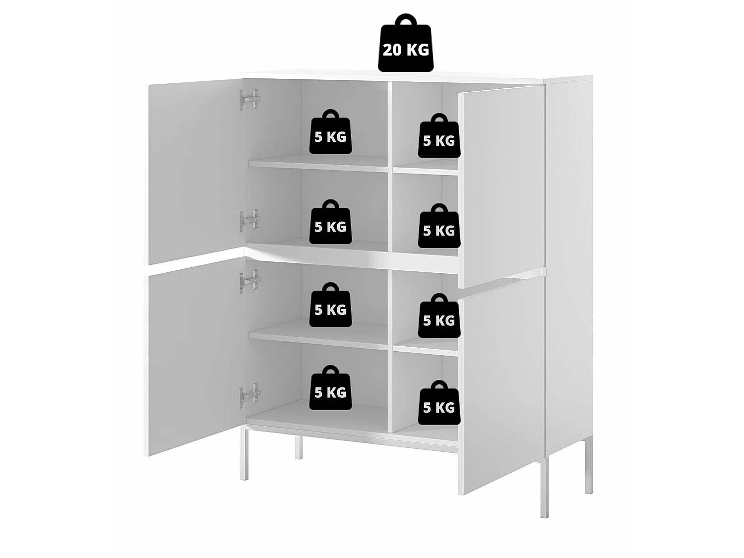 Highboard Hochkommode 4-türig - 100 cm - mit schwarzen Beinen - Taupe (Graubeige) - BEMMI