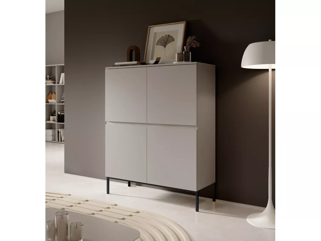 Kauf Unique Highboard Hochkommode 4-türig - 100 cm - mit schwarzen Beinen - Taupe (Graubeige) - BEMMI