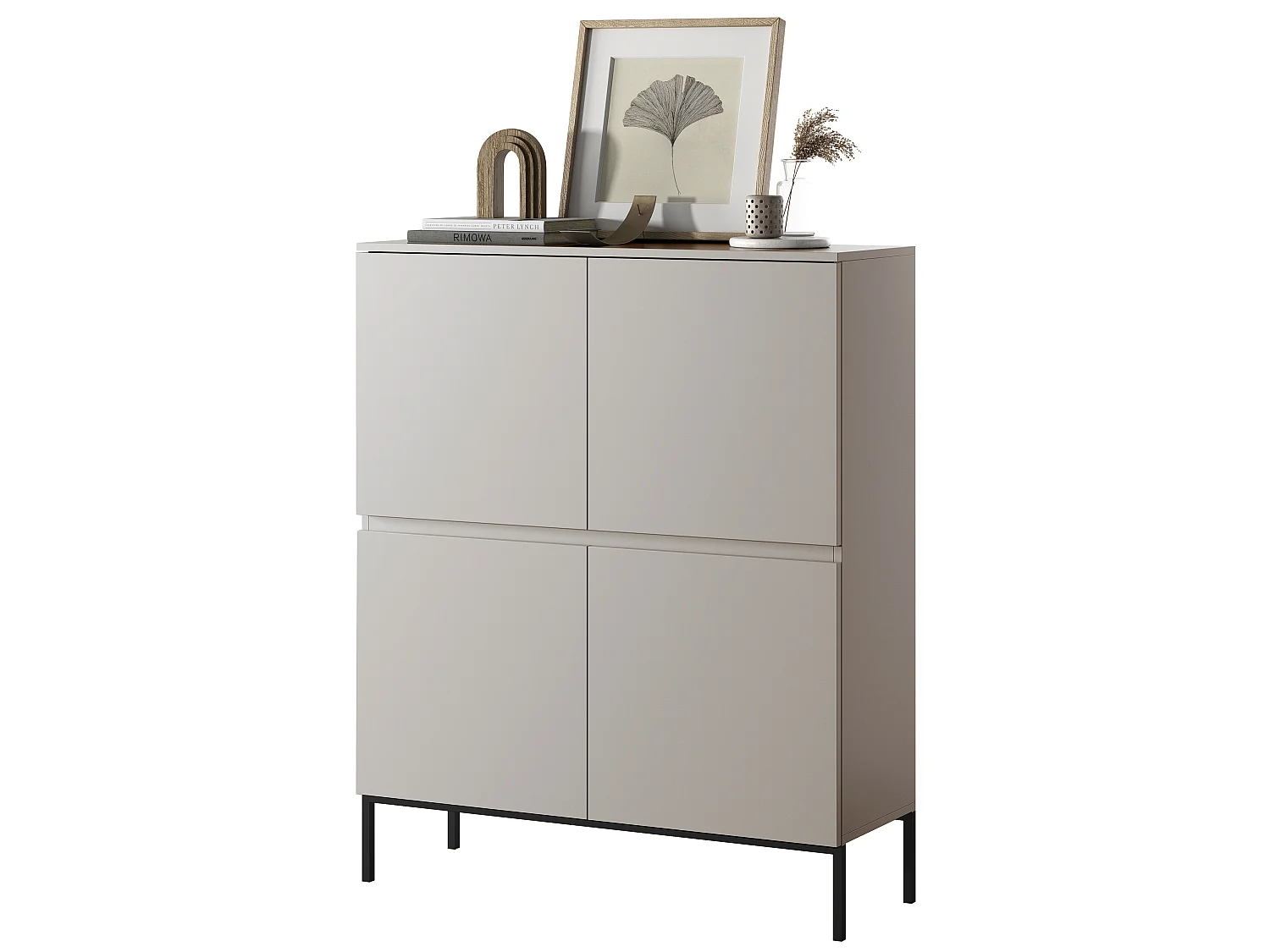 Highboard Hochkommode 4-türig - 100 cm - mit schwarzen Beinen - Taupe (Graubeige) - BEMMI