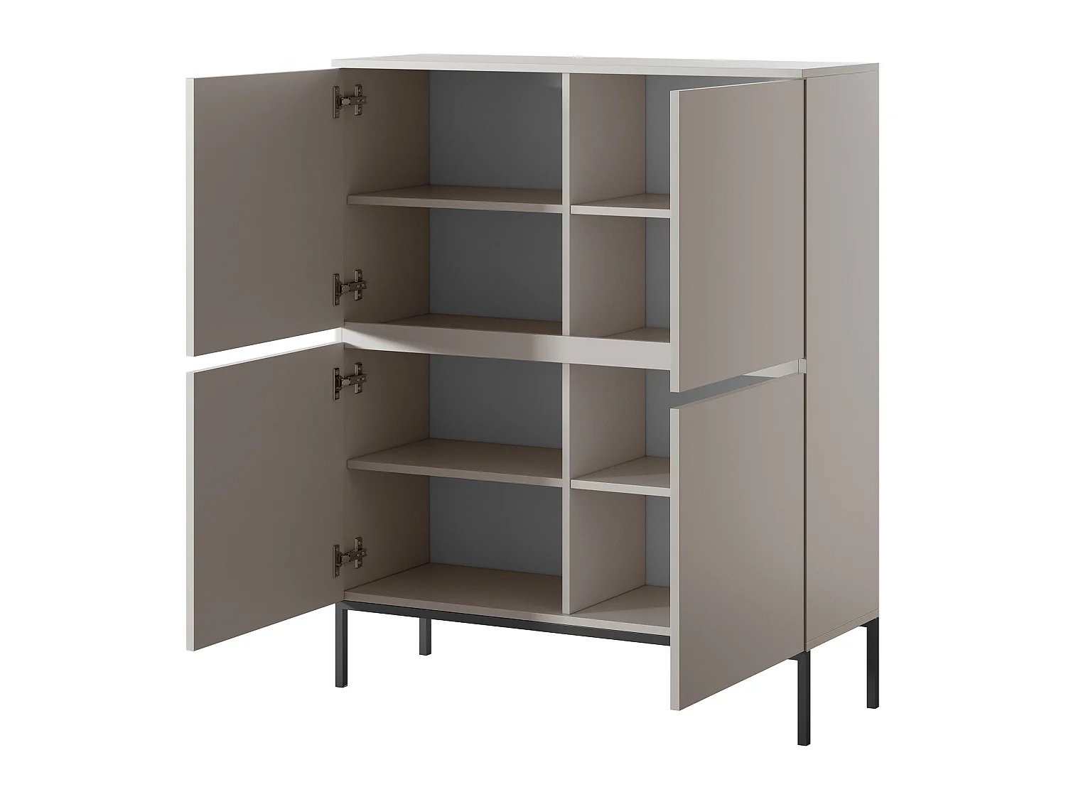 Highboard Hochkommode 4-türig - 100 cm - mit schwarzen Beinen - Taupe (Graubeige) - BEMMI
