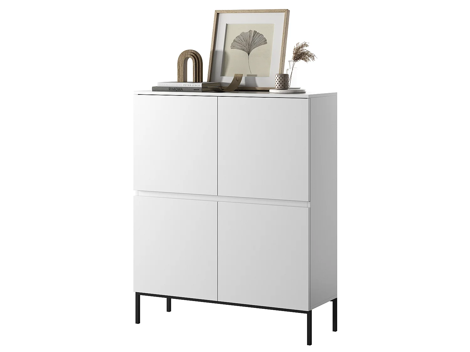 Highboard Hochkommode 4-türig, Weiß mit schwarzen Beinen, 100 cm - Bemmi