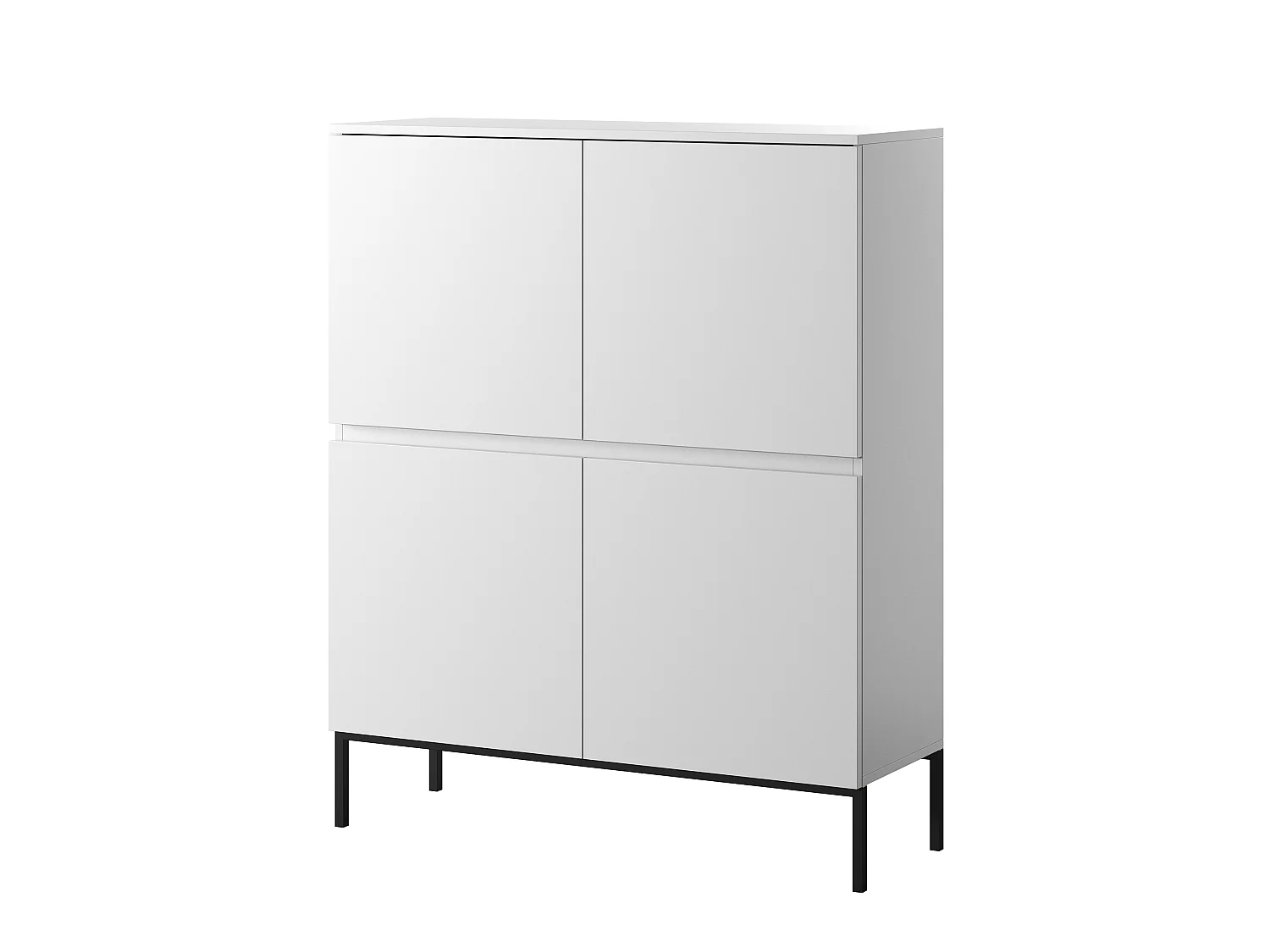 Highboard Hochkommode 4-türig, Weiß mit schwarzen Beinen, 100 cm - Bemmi