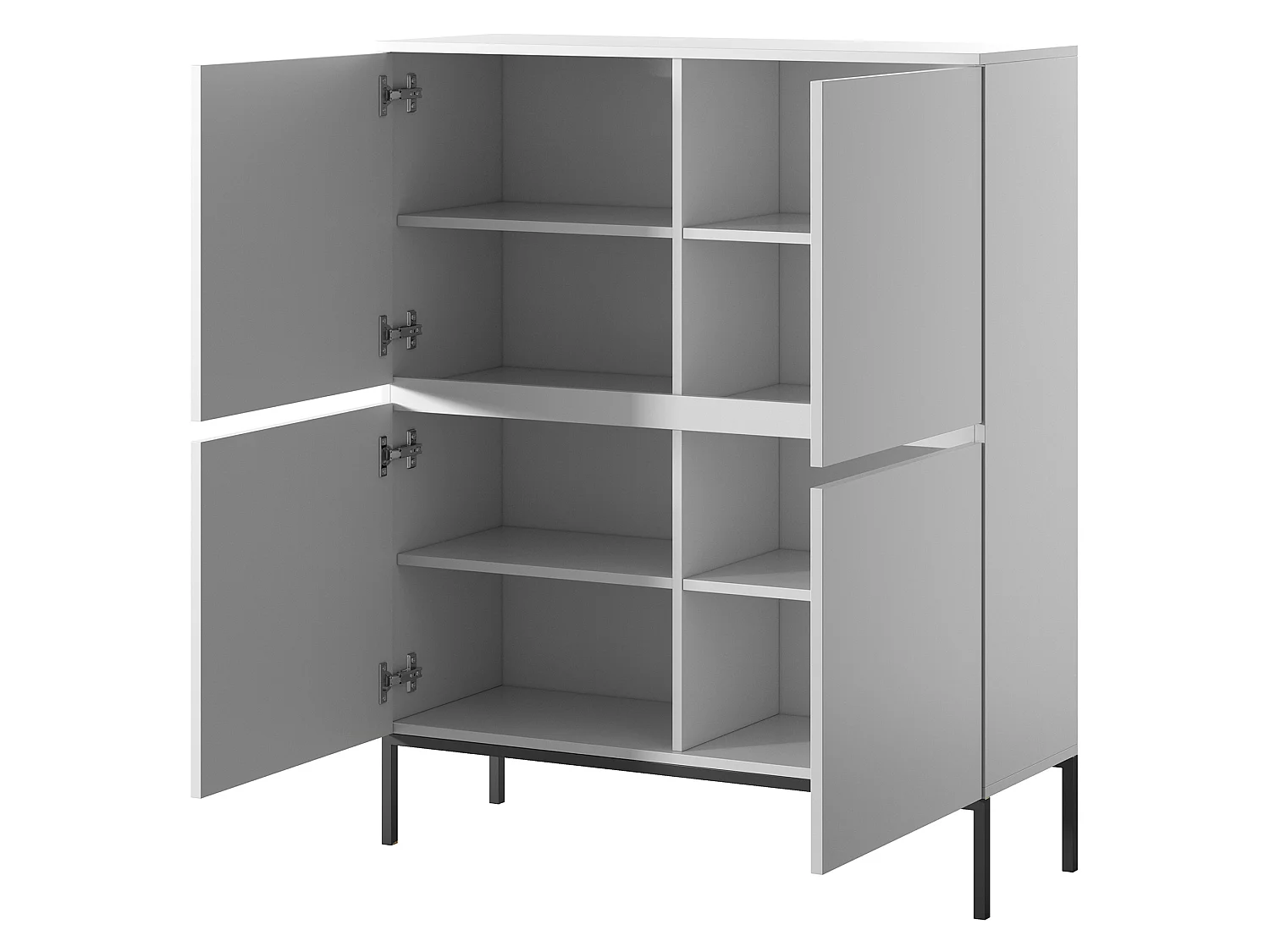 Highboard Hochkommode 4-türig, Weiß mit schwarzen Beinen, 100 cm - Bemmi