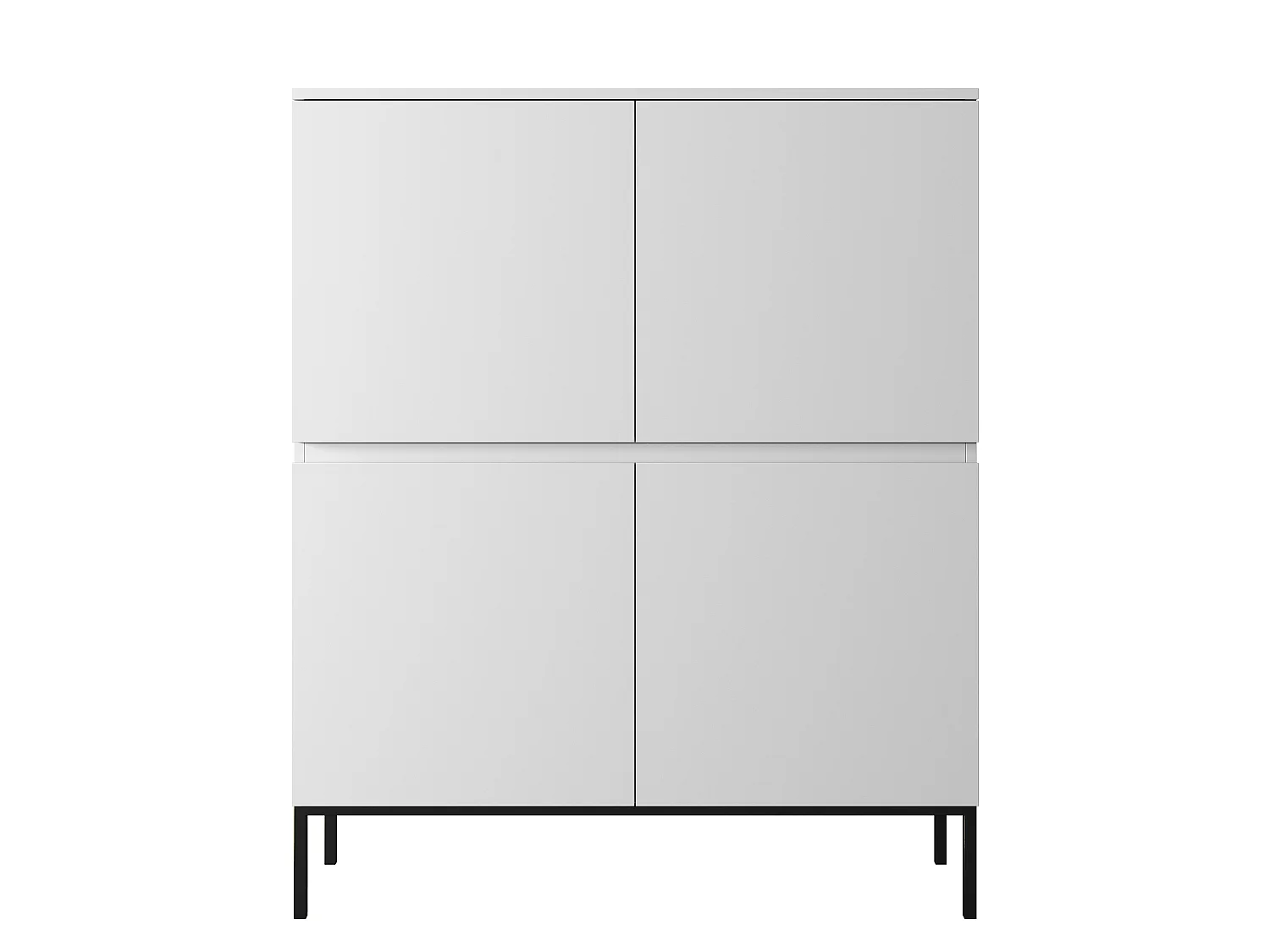 Highboard Hochkommode 4-türig, Weiß mit schwarzen Beinen, 100 cm - Bemmi