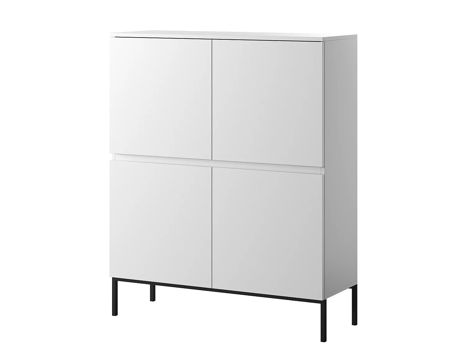 Highboard Hochkommode 4-türig, Weiß mit schwarzen Beinen, 100 cm - Bemmi