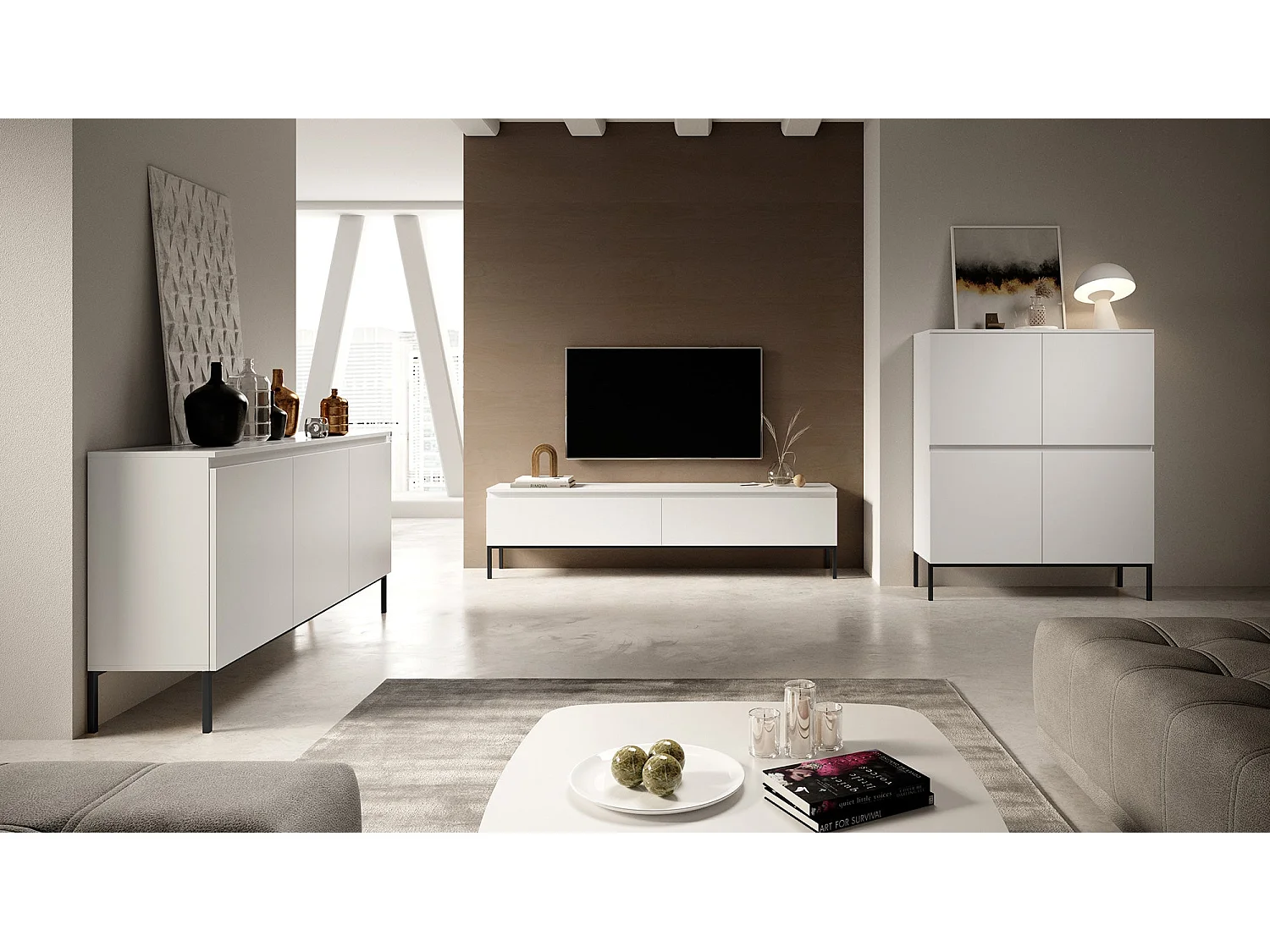 Commode - 100 cm - blanc avec pieds noirs - Bemmi