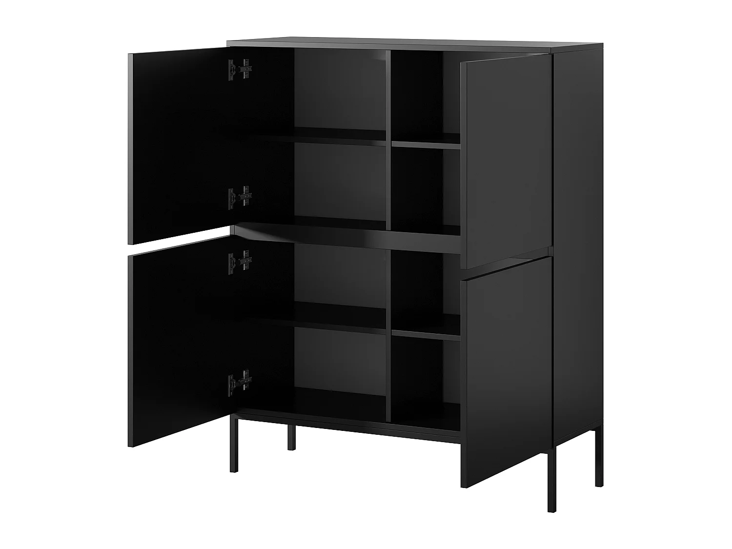 Highboard Hochkommode 4-türig, Schwarz, 100 cm - Bemmi