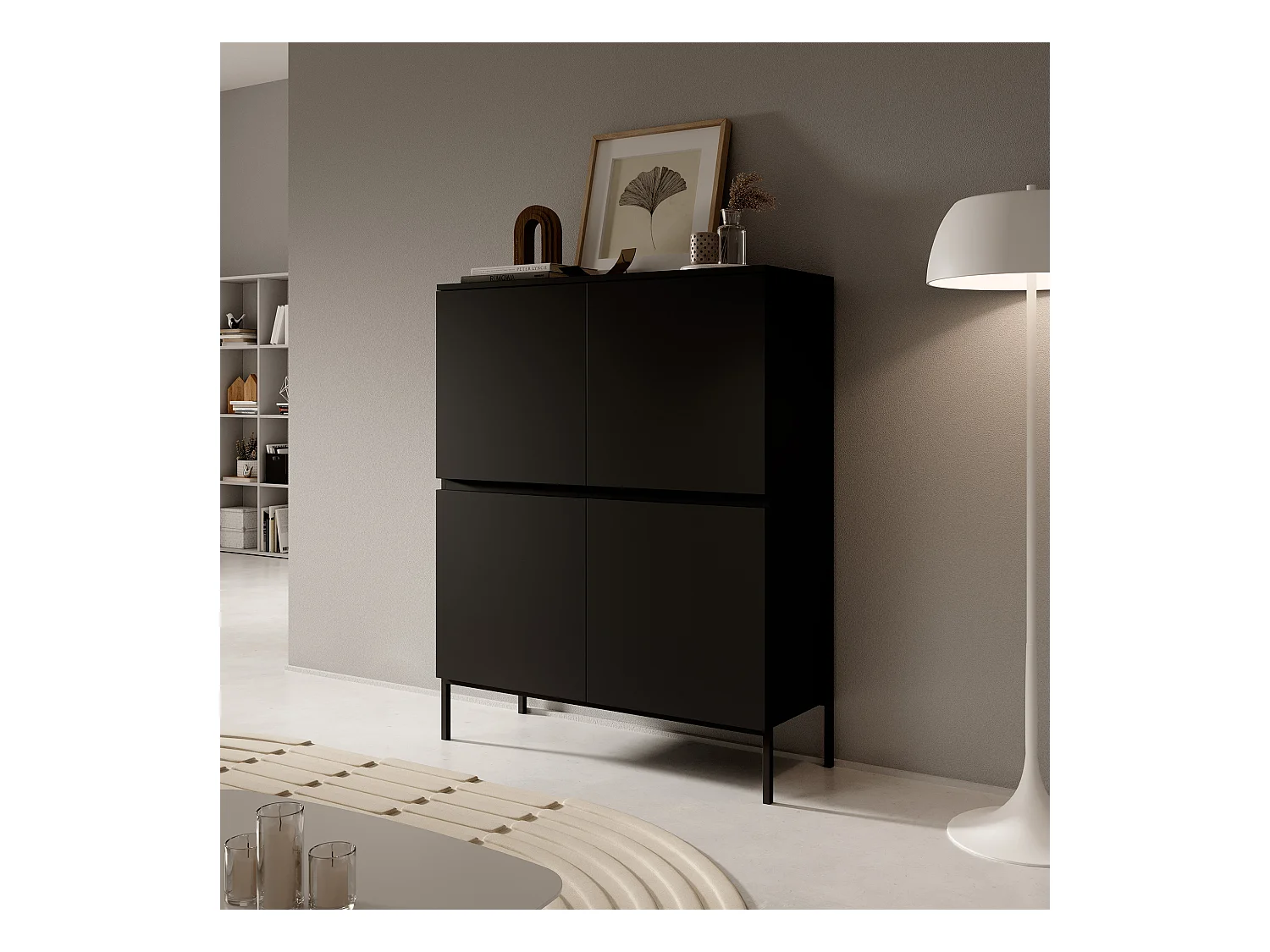 Commode - 100 cm - noir avec pieds noirs - Bemmi