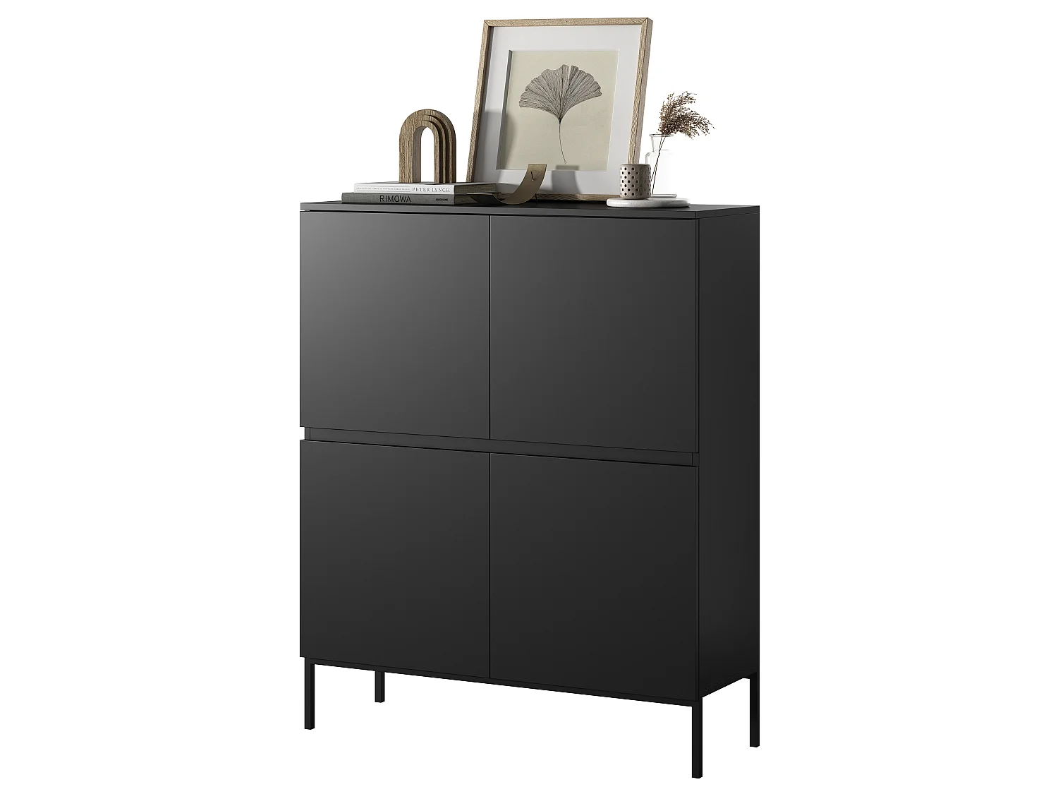 Highboard Hochkommode 4-türig, Schwarz, 100 cm - Bemmi