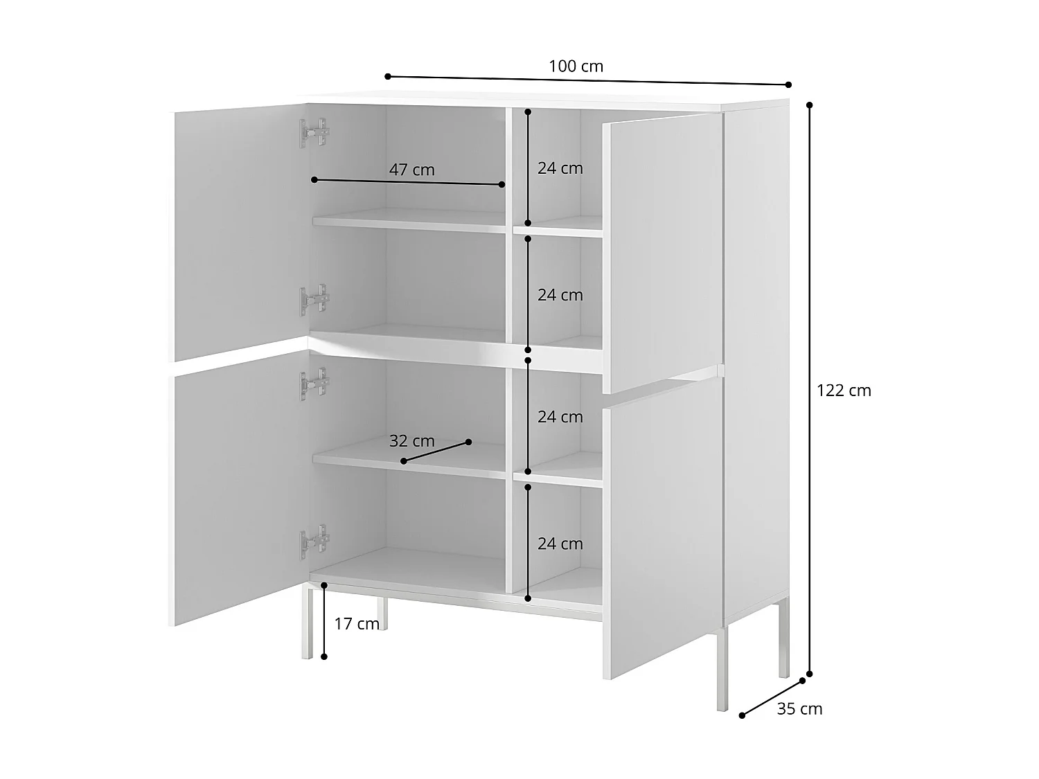 Kommode - 100 cm - schwarz mit schwarzen Beinen - Bemmi