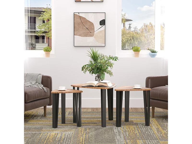 Lot de 3 tables basses gigogne MOWGLI bois de noyer