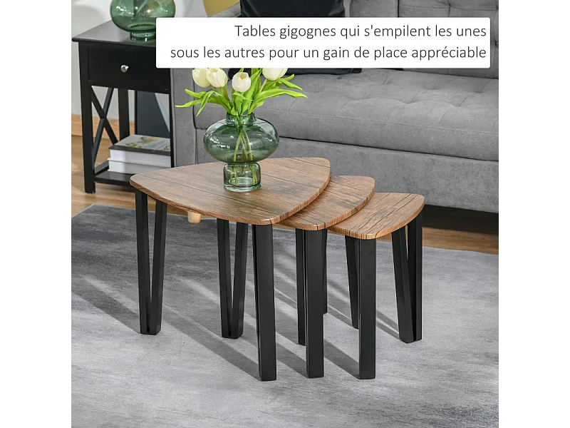 Lot de 3 tables basses gigogne MOWGLI bois de noyer