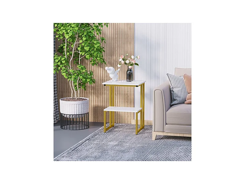 Bout de canapé guéridon AUGUSTUS Blanc et doré